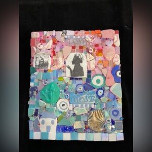 Handmade  Mosaic Art “Ocean Magic “Polymer Clay Glass Original /Wood  12”x10”